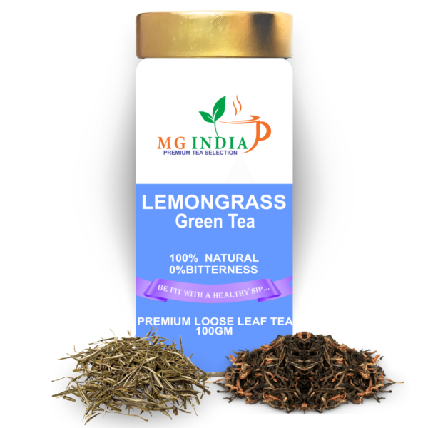 MG India - Lemongrass Green Tea (100 grams) - Herbal Blend, Boosts Hair and Skin Health. Caffeine-Free, 100% Natural Ingredients - Herbal Green Tea with Lemongrass